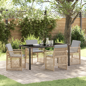 Juego de Comedor de Jardín de 5 Piezas con Cojines Beige de Ratán Poliéster de , Mesas de jardín - Ref: Foro24-3380643, Preci...