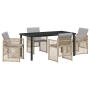 Juego de Comedor de Jardín de 5 Piezas con Cojines Beige de Ratán Poliéster de , Mesas de jardín - Ref: Foro24-3380643, Preci...