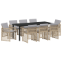 Juego de Comedor de Jardín de 9 Piezas con Cojines Beige de Ratan Poliéster de , Mesas de jardín - Ref: Foro24-3380644, Preci...