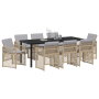 Juego de Comedor de Jardín de 9 Piezas con Cojines Beige de Ratan Poliéster de , Mesas de jardín - Ref: Foro24-3380644, Preci...
