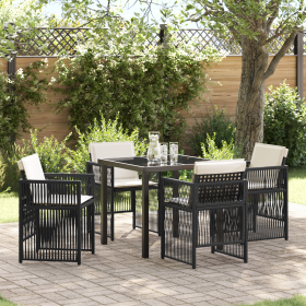 Conjunto de Comedor de Jardín de 5 Piezas con Cojines Rattan Poliéster Negro de , Mesas de jardín - Ref: Foro24-3380645, Prec...