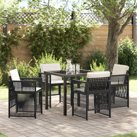 Conjunto de Comedor de Jardín de 5 Piezas con Cojines Rattan Poliéster Negro de , Mesas de jardín - Ref: Foro24-3380645, Prec...