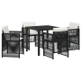 Conjunto de Comedor de Jardín de 5 Piezas con Cojines Rattan Poliéster Negro de , Mesas de jardín - Ref: Foro24-3380645, Prec...