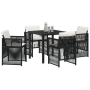 Conjunto de Comedor de Jardín de 5 Piezas con Cojines Rattan Poliéster Negro de , Mesas de jardín - Ref: Foro24-3380645, Prec...