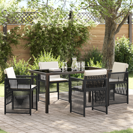 Juego de Comedor de Jardín de 5 Piezas con Cojines Ratan Poliéster Negro de , Mesas de jardín - Ref: Foro24-3380646, Precio: ...