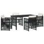 Juego de Comedor de Jardín de 5 Piezas con Cojines Ratan Poliéster Negro de , Mesas de jardín - Ref: Foro24-3380646, Precio: ...