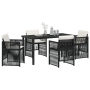 Juego de Comedor de Jardín de 5 Piezas con Cojines Ratan Poliéster Negro de , Mesas de jardín - Ref: Foro24-3380646, Precio: ...