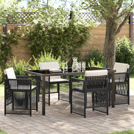 Juego de Comedor de Jardín de 5 piezas con cojines de ratán negro de , Mesas de jardín - Ref: Foro24-3380647, Precio: 294,30 ...