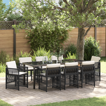 Juego de Comedor de Jardín de 9 Piezas con Cojines de Rattan Polietileno Negro | Foro24.es | Tu tienda online para hogar, jardín y más Foro24.es