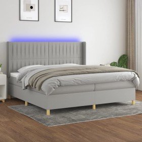 Cama box spring con colchón tela y LED gris claro 200x200 cm Cama box spring con colchón tela y LED gris claro 200x200 cm