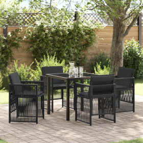Conjunto de Comedor de Jardín de 5 Piezas con Cojines de Ratan Poliéster Negro de , Mesas de jardín - Ref: Foro24-3380649, Pr...