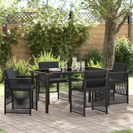 Juego de Comedor de Jardín de 5 Piezas con Cojines Negro de Polirratán de , Mesas de jardín - Ref: Foro24-3380650, Precio: 28...