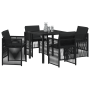 Conjunto de Comedor de Jardín de 5 Piezas con Cojines de Ratan Poliéster Negro de , Mesas de jardín - Ref: Foro24-3380649, Pr...