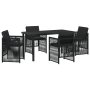 Juego de Comedor de Jardín de 5 Piezas con Cojines Negro de Polirratán de , Mesas de jardín - Ref: Foro24-3380650, Precio: 28...