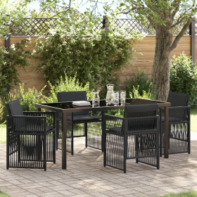 Juego de Comedor de Jardín de 5 Piezas con Cojines Negro de Poliratán de , Mesas de jardín - Ref: Foro24-3380651, Precio: 290...