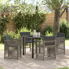 Conjunto de Comedor de Jardín de 5 Piezas con Cojines Gris Ratán de , Mesas de jardín - Ref: Foro24-3380653, Precio: 262,74 €...