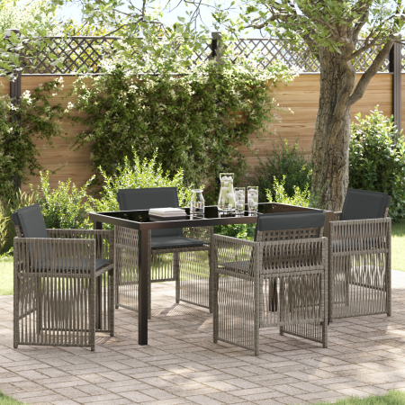 Juego de Comedor Jardín de 5 Piezas con Cojines Gris Ratan Poliéster de , Mesas de jardín - Ref: Foro24-3380654, Precio: 282,...
