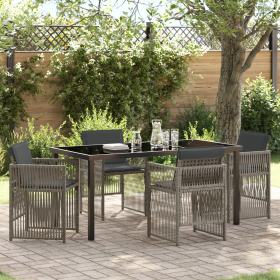 Conjunto de Comedor de Jardín de 5 Piezas con Cojines Gris de Ratan Poliéster de , Mesas de jardín - Ref: Foro24-3380655, Pre...