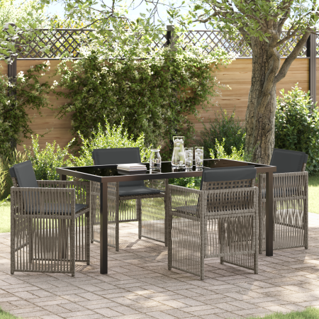 Conjunto de Comedor de Jardín de 5 Piezas con Cojines Gris de Ratan Poliéster de , Mesas de jardín - Ref: Foro24-3380655, Pre...