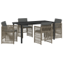 Conjunto de Comedor de Jardín de 5 Piezas con Cojines Gris de Ratan Poliéster de , Mesas de jardín - Ref: Foro24-3380655, Pre...