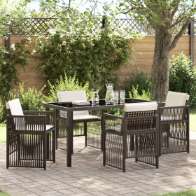 Conjunto de Comedor de Jardín de 5 Piezas con Cojines Ratán Marrón de , Mesas de jardín - Ref: Foro24-3380658, Precio: 282,39...