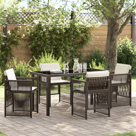 Conjunto de Comedor de Jardín de 5 Piezas con Cojines Ratán Marrón de , Mesas de jardín - Ref: Foro24-3380658, Precio: 282,39...
