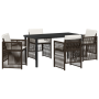 Conjunto de Comedor de Jardín de 5 Piezas con Cojines Ratán Marrón de , Mesas de jardín - Ref: Foro24-3380658, Precio: 282,39...