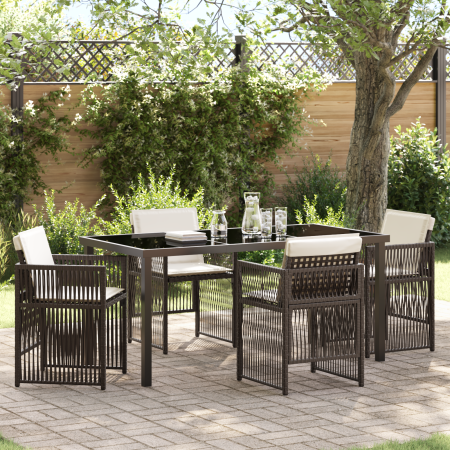 Comedor de Jardín de 5 Piezas con Cojines Marrón de Ratan Sintético de , Mesas de jardín - Ref: Foro24-3380659, Precio: 296,6...