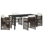 Comedor de Jardín de 5 Piezas con Cojines Marrón de Ratan Sintético de , Mesas de jardín - Ref: Foro24-3380659, Precio: 296,6...