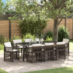 Set de Comedor de Jardín de 9 Piezas con Cojines de Ratán Marrón