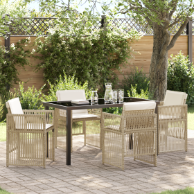 Juego de Comedor de Jardín de 5 Piezas con Cojines de Ratán Poliéster Beige
