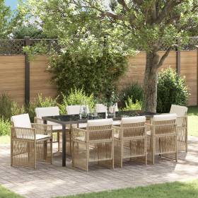 Juego de Comedor de Jardín de 9 Piezas con Cojines Beige de Poliratán de , Mesas de jardín - Ref: Foro24-3380664, Precio: 491...