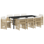 Juego de Comedor de Jardín de 9 Piezas con Cojines Beige de Poliratán de , Mesas de jardín - Ref: Foro24-3380664, Precio: 491...