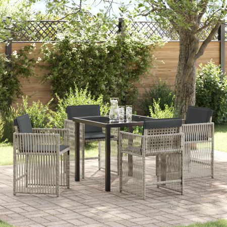 Conjunto de Comedor de Jardín de 5 Piezas con Cojines Gris Claro Ratán Sintético de , Mesas de jardín - Ref: Foro24-3380665, ...