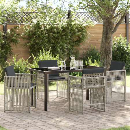 Conjunto de Comedor de Jardín de 5 Piezas con Cojines Gris Claro de Ratán Sintético de , Mesas de jardín - Ref: Foro24-338066...