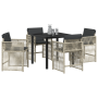 Conjunto de Comedor de Jardín de 5 Piezas con Cojines Gris Claro Ratán Sintético de , Mesas de jardín - Ref: Foro24-3380665, ...