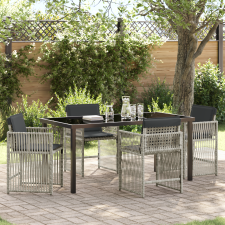 Juego de Comedor de Jardín de 5 Piezas con Cojines Gris Claro Ratán Poliéster de , Mesas de jardín - Ref: Foro24-3380667, Pre...