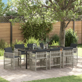 Juego de Comedor de Jardín de 9 Piezas con Cojines Gris Claro de , Mesas de jardín - Ref: Foro24-3380668, Precio: 507,18 €, D...