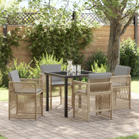 Juego de Comedor de Jardín de 5 Piezas con Cojines Beige de Ratán de , Mesas de jardín - Ref: Foro24-3380669, Precio: 262,41 ...