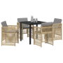 Juego de Comedor de Jardín de 5 Piezas con Cojines Beige de Ratán de , Mesas de jardín - Ref: Foro24-3380669, Precio: 262,41 ...