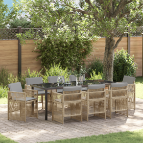 Conjunto de Comedor de Jardín de 9 Piezas con Cojines Beige de Poliratán de , Mesas de jardín - Ref: Foro24-3380672, Precio: ...