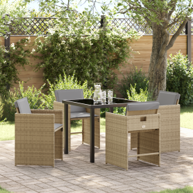 Conjunto de Comedor de Jardín de 5 Piezas con Cojines Beige Ratán Polímero de , Sillas de jardín - Ref: Foro24-3380709, Preci...