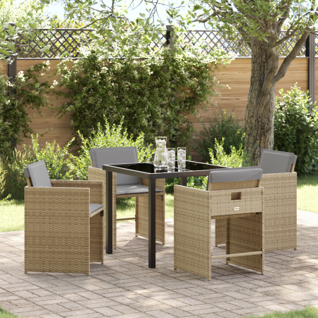Conjunto de Comedor de Jardín de 5 Piezas con Cojines Beige Ratán Polímero | Foro24.es | Tu tienda online para hogar, jardín y más Foro24.es