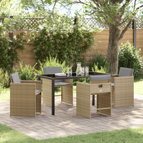 Juego de Comedor de Jardín de 5 Piezas con Cojines Beige Poliratán de , Sillas de jardín - Ref: Foro24-3380710, Precio: 243,89 €