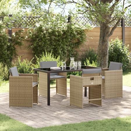 Juego de Comedor de Jardín de 5 Piezas con Cojines Beige Poliratán de , Sillas de jardín - Ref: Foro24-3380710, Precio: 243,8...