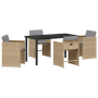 Juego de Comedor de Jardín de 5 Piezas con Cojines Beige Poliratán de , Sillas de jardín - Ref: Foro24-3380710, Precio: 243,8...