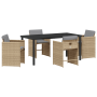 Conjunto de Comedor de Jardín  de 5 Piezas con Cojines Beige de Ratán Poliéster | Foro24.es | Tu tienda online para hogar, jardín y más Foro24.es