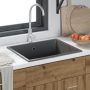 Fregadero de cocina con orificio de desbordamiento en granito gris de , Fregaderos - Ref: Foro24-4012348, Precio: 163,62 €