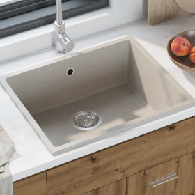 Fregadero de cocina con agujero de desbordamiento de granito beige de , Fregaderos - Ref: Foro24-4012349, Precio: 160,93 €