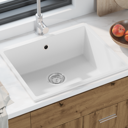 Lavabo de Cocina Blanco Granito con Orificio de Desbordamiento de , Fregaderos - Ref: Foro24-4012350, Precio: 163,62 €